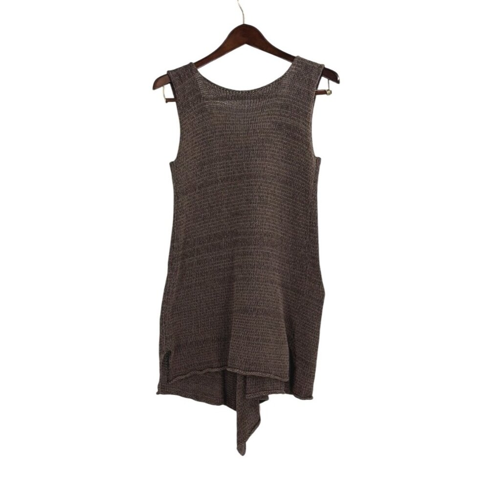 Skif Skifo Womens Asymmetric Knit Sleeveless Tunic Brown Lagenlook Chunky Cozy - Picture 2 of 6